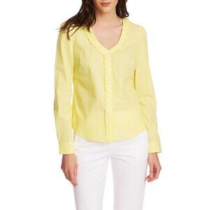 Court & Rowe Women Yellow White Stripe Ruffle Trim Button Blouse Size XS NEW
